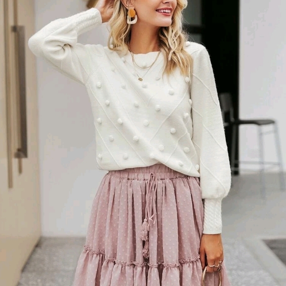 🌿VIVA | Bishop Sleeves Pompom Sweater - Picture 2 of 7